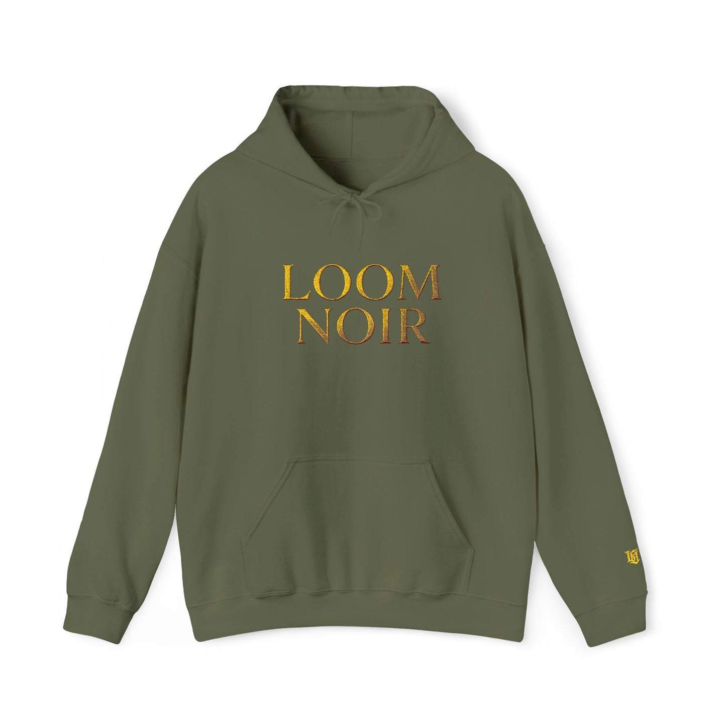 Gold Foil Text Hoodie - Loom Noir Premium Pullover | Streetwear