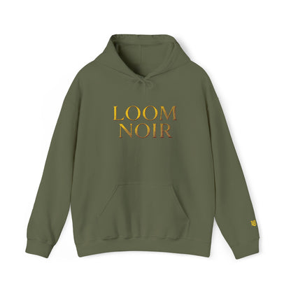 Gold Foil Text Hoodie - Loom Noir Premium Pullover | Streetwear