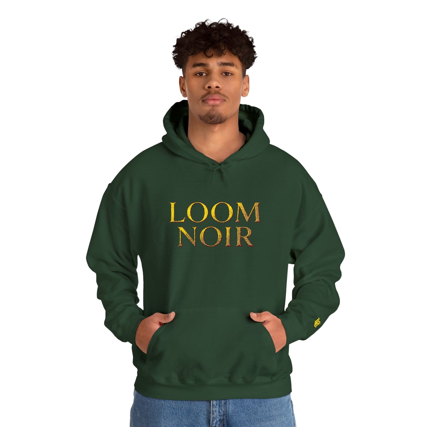 Gold Foil Text Hoodie - Loom Noir Premium Pullover | Streetwear