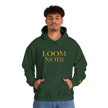 Gold Foil Text Hoodie - Loom Noir Premium Pullover | Streetwear