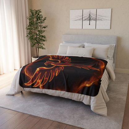 Phoenix Flame Sherpa Blanket | Fiery Mythical Bird Fleece Throw