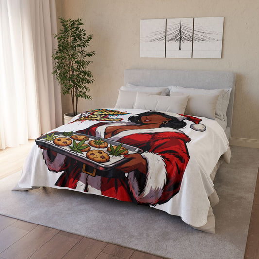 Mrs. Claus Got Cookies Sherpa Blanket — Festive Retro Pinup Holiday Throw