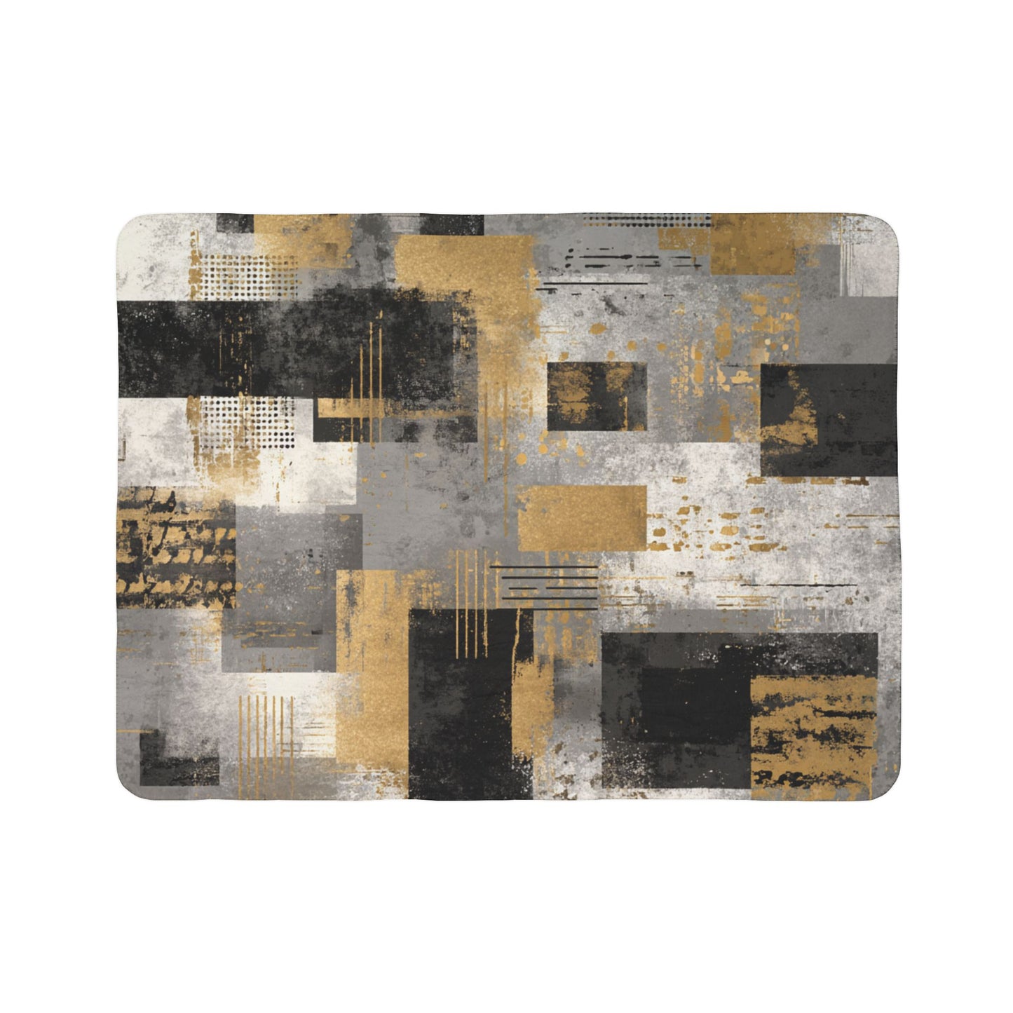Modern Abstract Geometric Sherpa Blanket | Gold Gray Black Throw