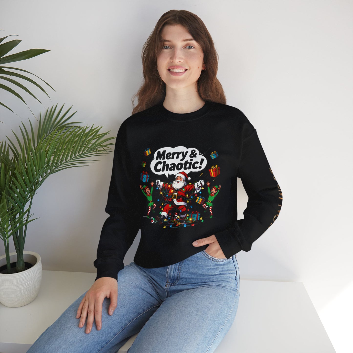 Merry & Chaotic Santa Christmas Crewneck Sweatshirt