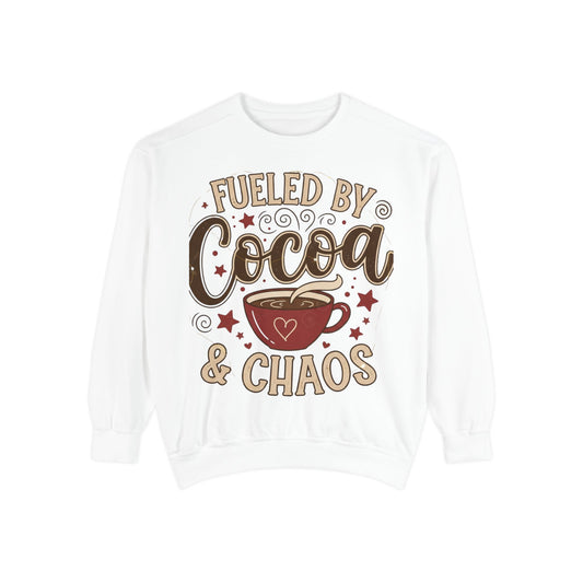 Fueled by Cocoa & Chaos Sweatshirt - Cozy Hot Cocoa Pullover | Loom Noir
