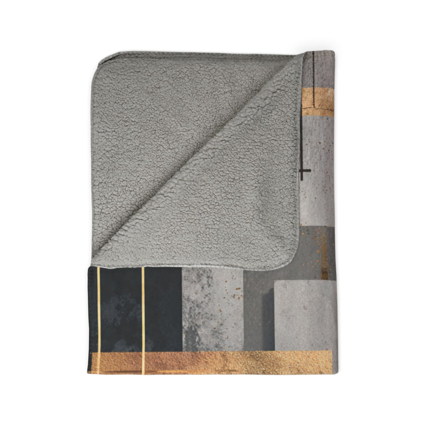 Geometric Gold & Slate Sherpa Blanket | Modern Abstract Throw