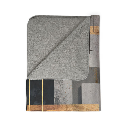Geometric Gold & Slate Sherpa Blanket | Modern Abstract Throw