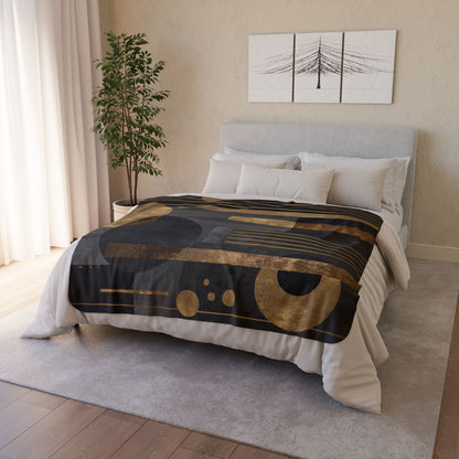 Art Deco Geometric Sherpa Blanket | Luxe Gold & Charcoal Throw