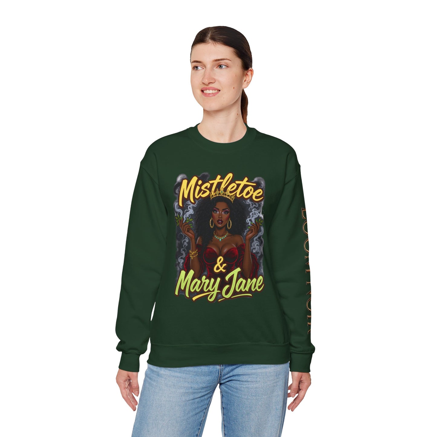 Mistletoe & Mary Jane Crewneck | Cannabis Holiday Sweatshirt
