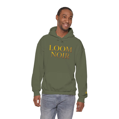 Gold Foil Text Hoodie - Loom Noir Premium Pullover | Streetwear