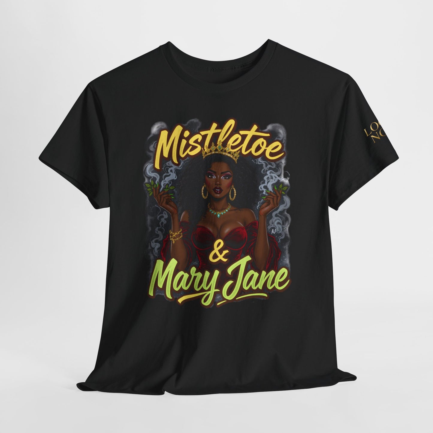 Mistletoe & Mary Jane Holiday Cannabis T-Shirt | Festive Weed Tee