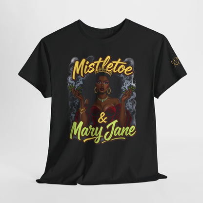 Mistletoe & Mary Jane Holiday Cannabis T-Shirt | Festive Weed Tee