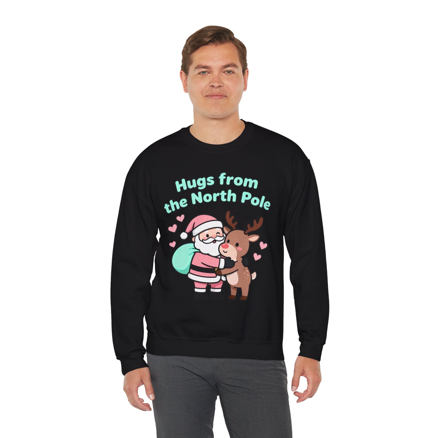 Christmas Sweatshirt Santa & Reindeer - Holiday Crewneck | Loom Noir