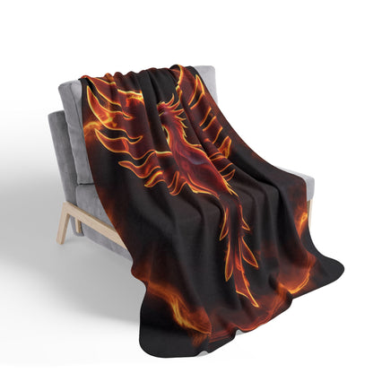 Phoenix Flame Sherpa Blanket | Fiery Mythical Bird Fleece Throw