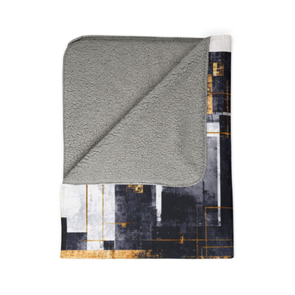 Geometric Abstract Sherpa Blanket | Modern Gold & Charcoal Throw