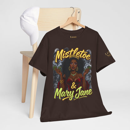 Mistletoe & Mary Jane Holiday Cannabis T-Shirt | Festive Weed Tee
