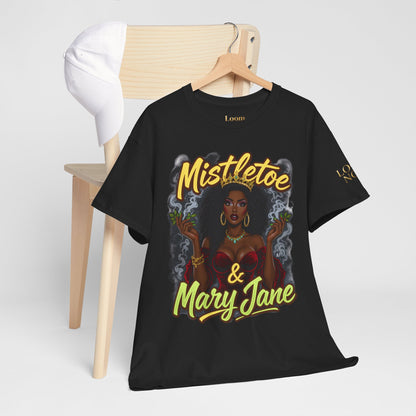 Mistletoe & Mary Jane Holiday Cannabis T-Shirt | Festive Weed Tee