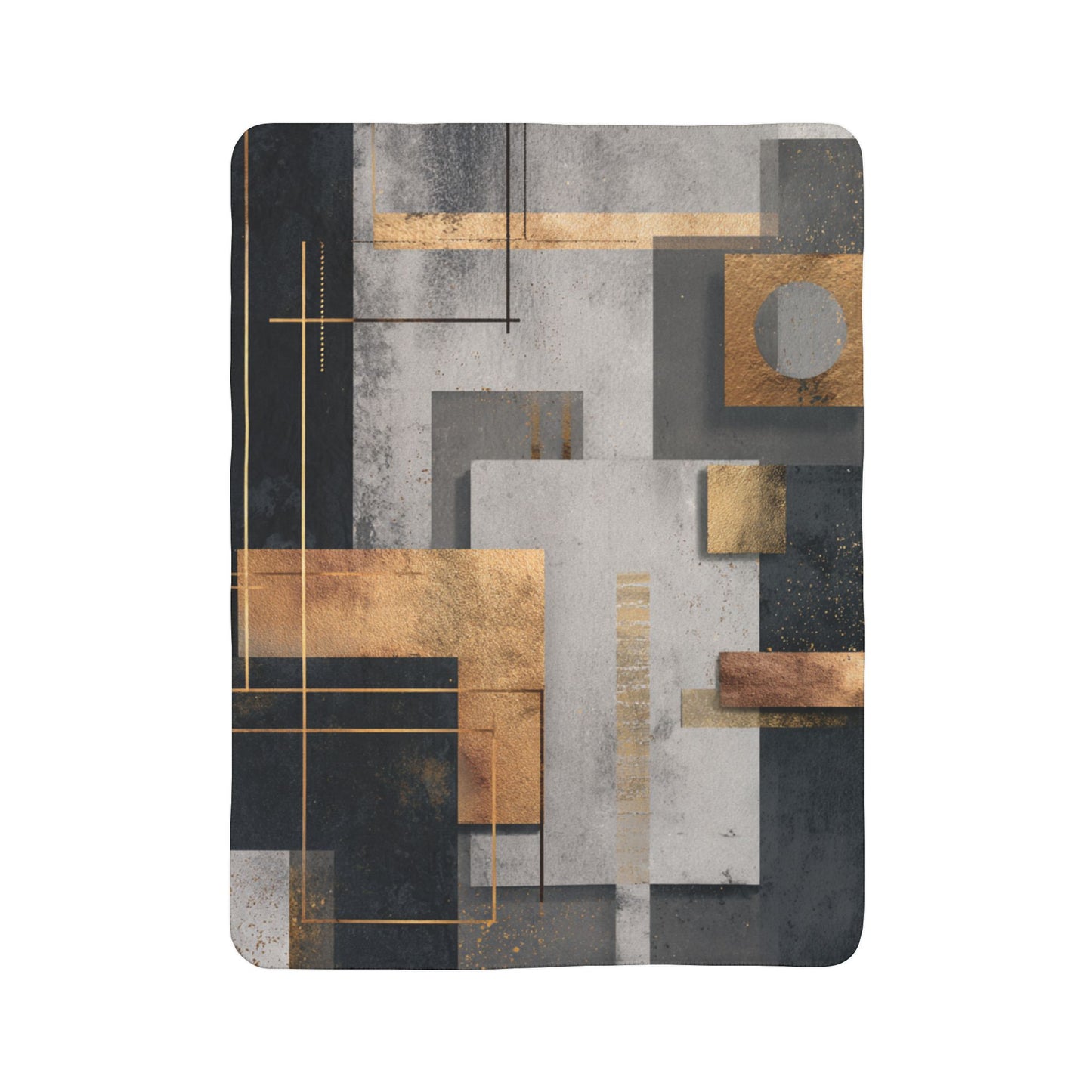 Geometric Gold & Slate Sherpa Blanket | Modern Abstract Throw