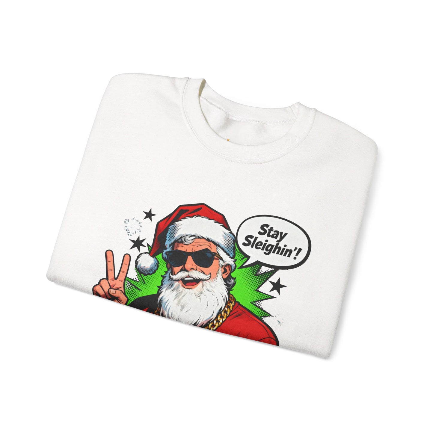Stay Sleighin' Sweatshirt - Santa Peace Sign Christmas Crewneck | Loom Noir