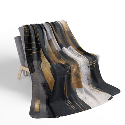 Abstract Gold & Slate Sherpa Blanket | Modern Geometric Throw