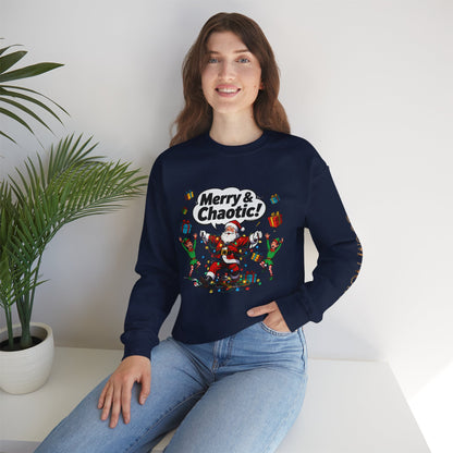 Merry & Chaotic Santa Christmas Crewneck Sweatshirt