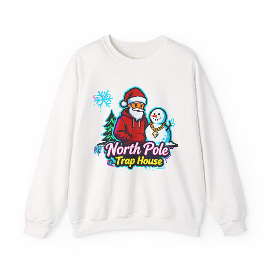 North Pole Trap House Sweatshirt - Funny Santa Christmas Crewneck | Loom Noir