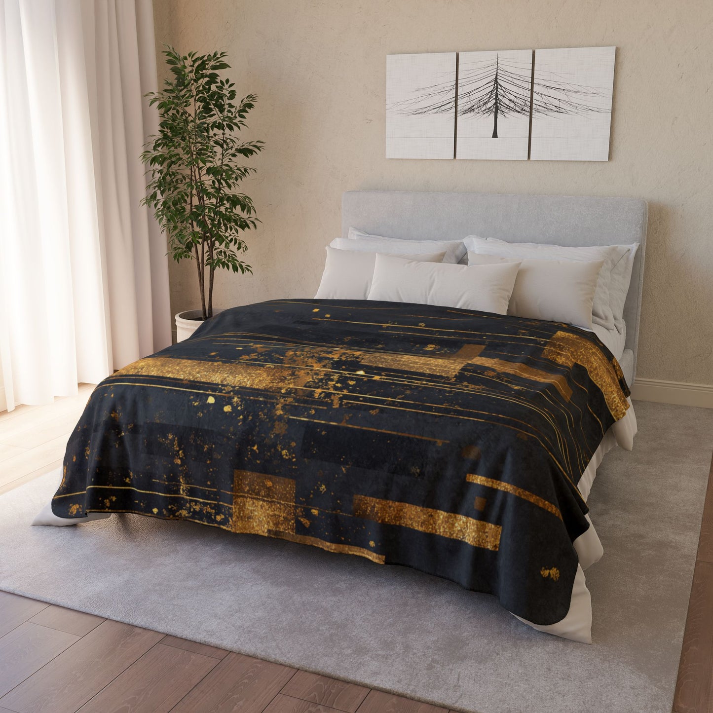 Gold Geometric Sherpa Blanket — Modern Luxe Fleece Throw