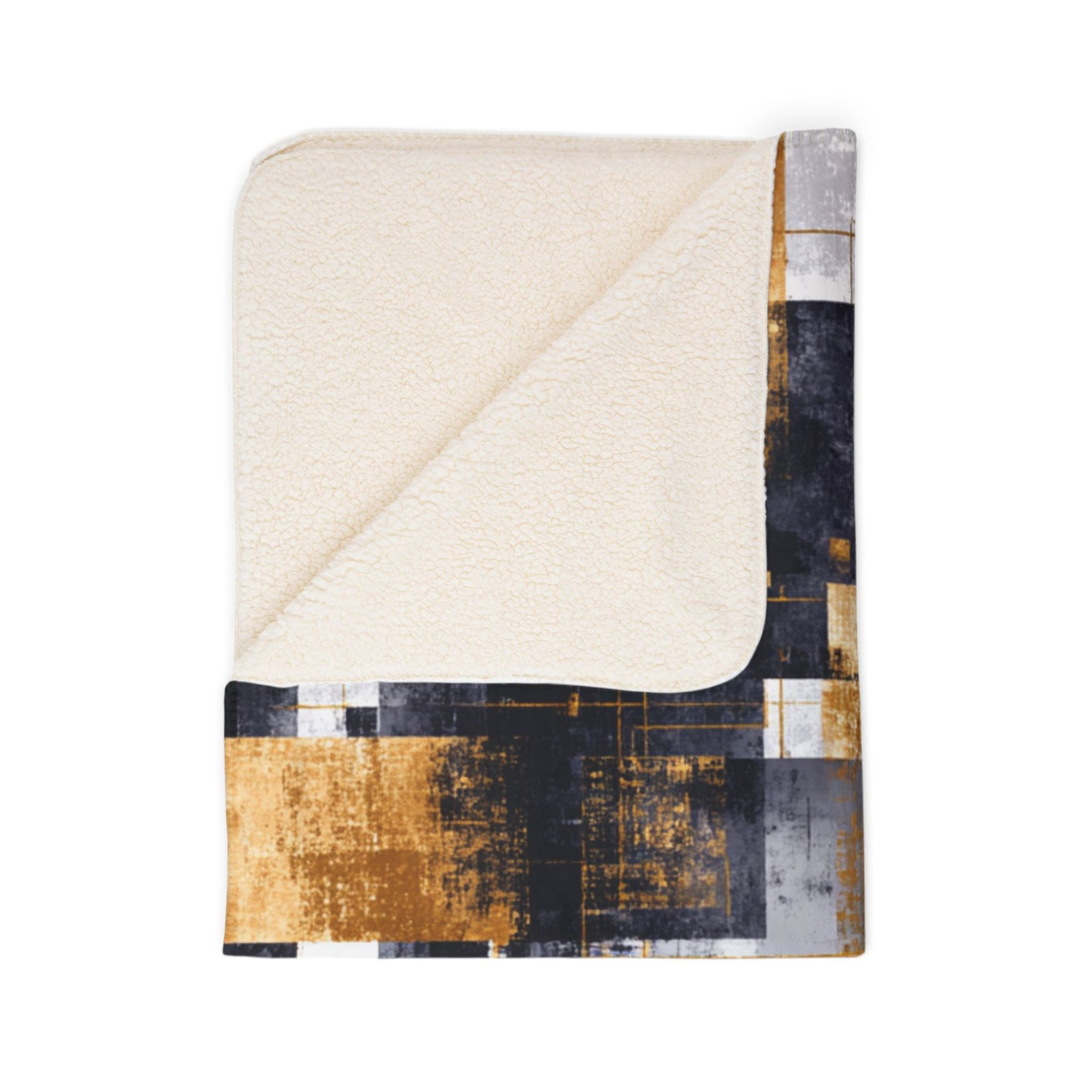 Geometric Abstract Sherpa Blanket | Modern Gold & Charcoal Throw