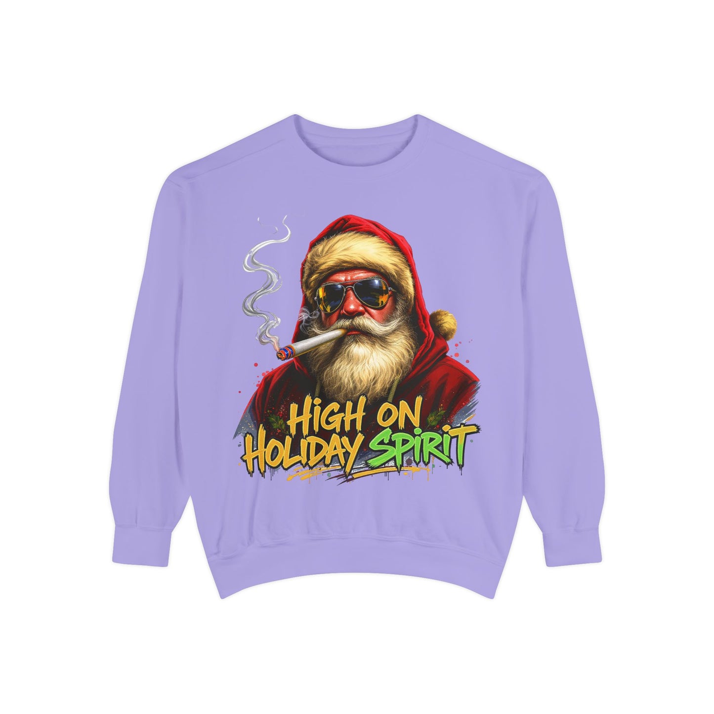 Holiday Santa Sweatshirt - High on Holiday Spirit - Graphic Christmas Crewneck