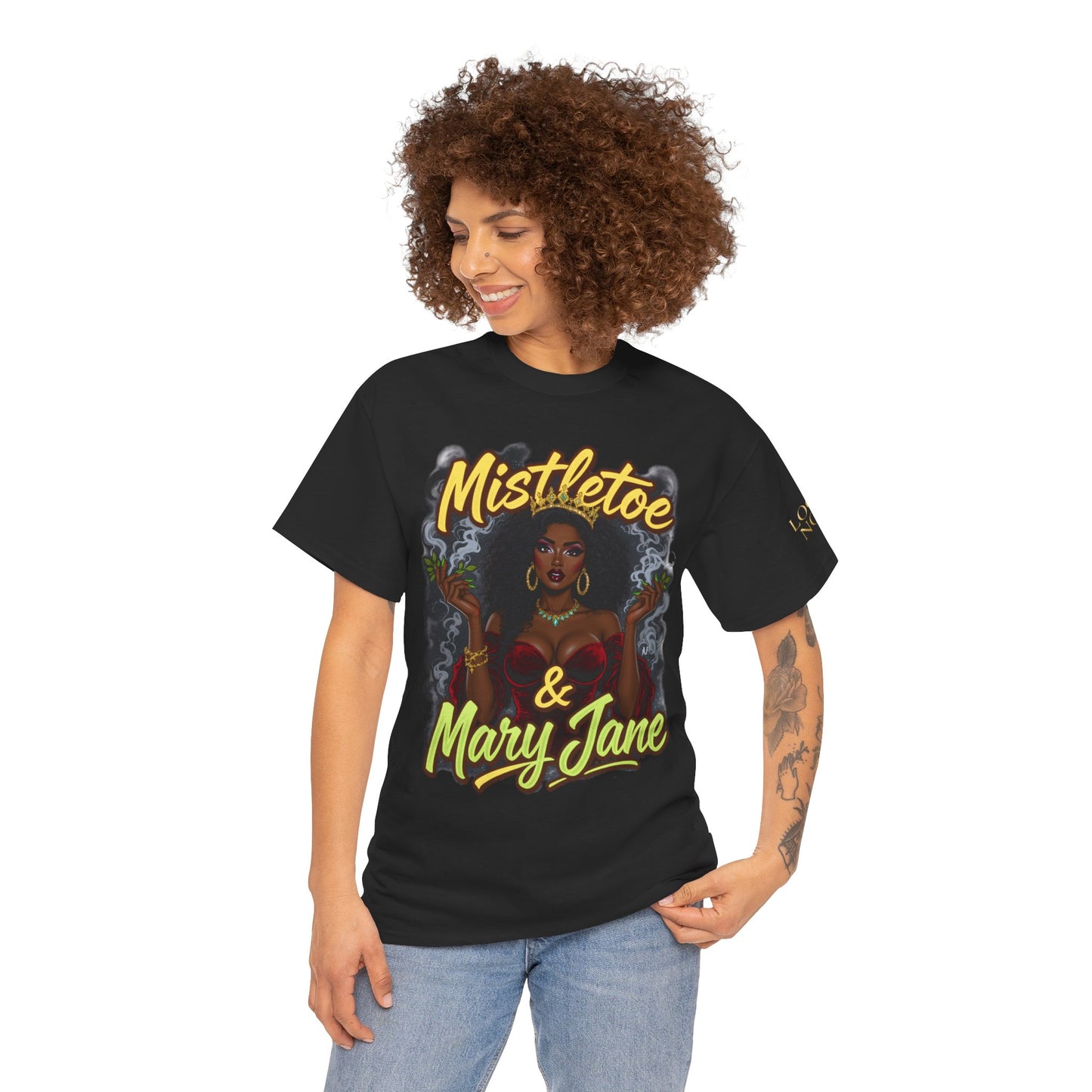 Mistletoe & Mary Jane Holiday Cannabis T-Shirt | Festive Weed Tee