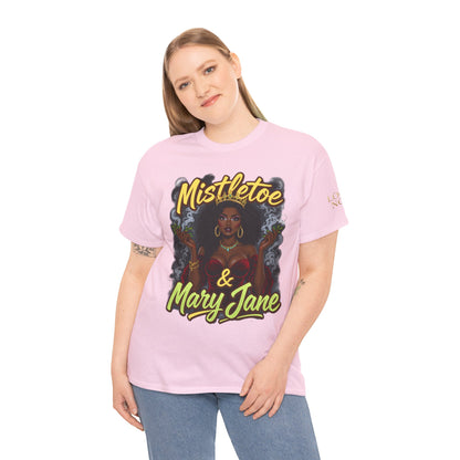 Mistletoe & Mary Jane Holiday Cannabis T-Shirt | Festive Weed Tee