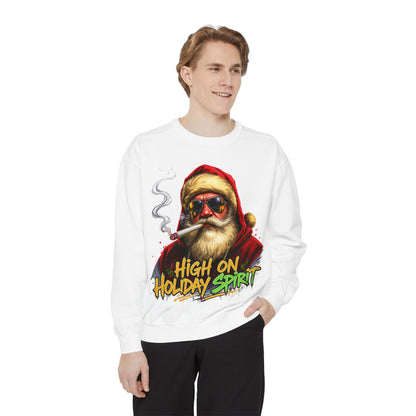 Holiday Santa Sweatshirt - High on Holiday Spirit - Graphic Christmas Crewneck