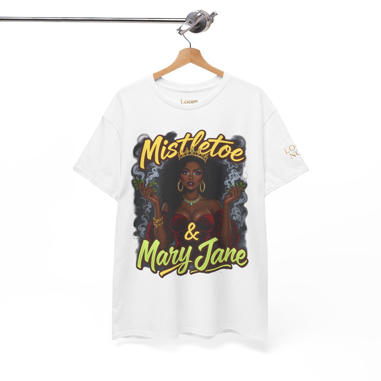 Mistletoe & Mary Jane Holiday Cannabis T-Shirt | Festive Weed Tee