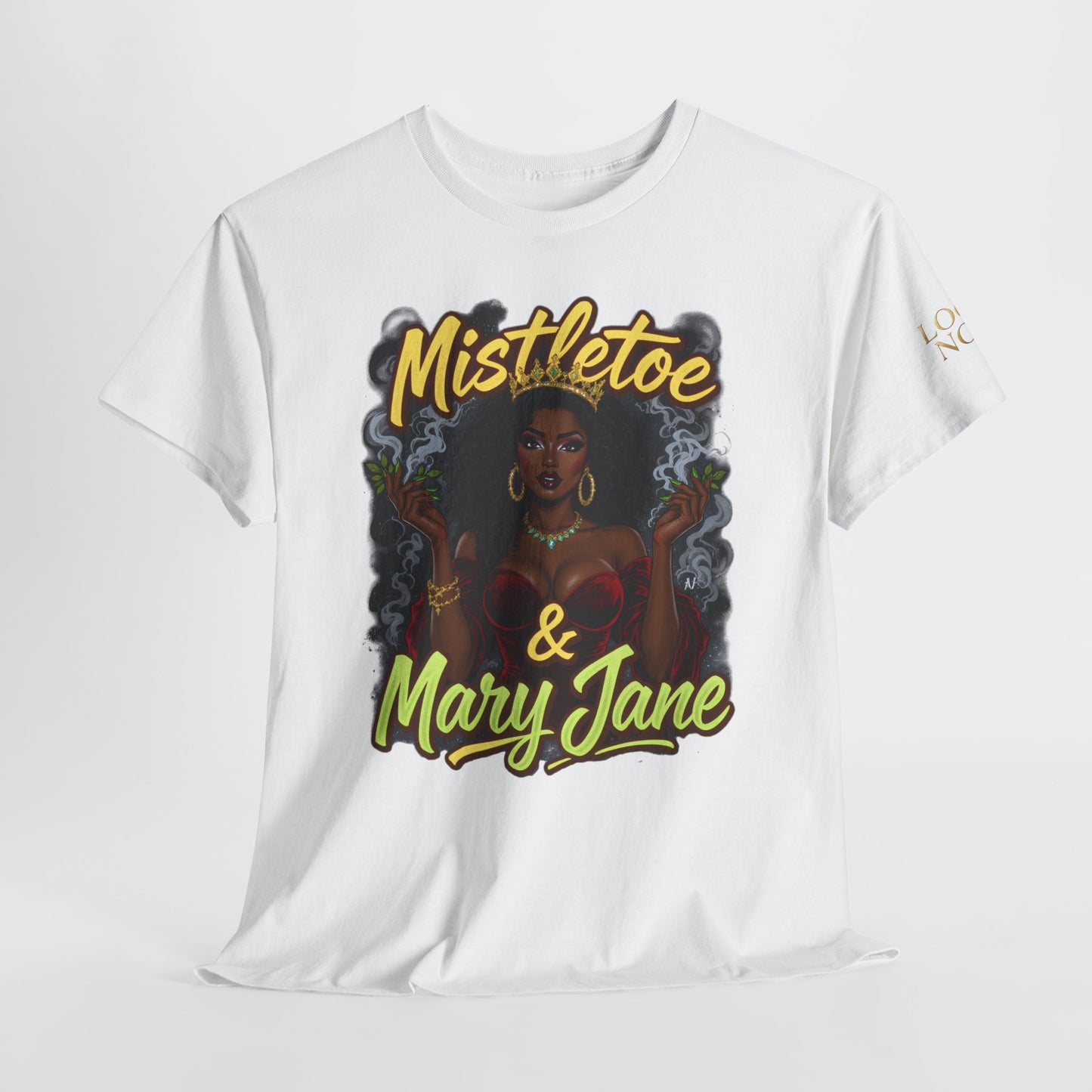 Mistletoe & Mary Jane Holiday Cannabis T-Shirt | Festive Weed Tee