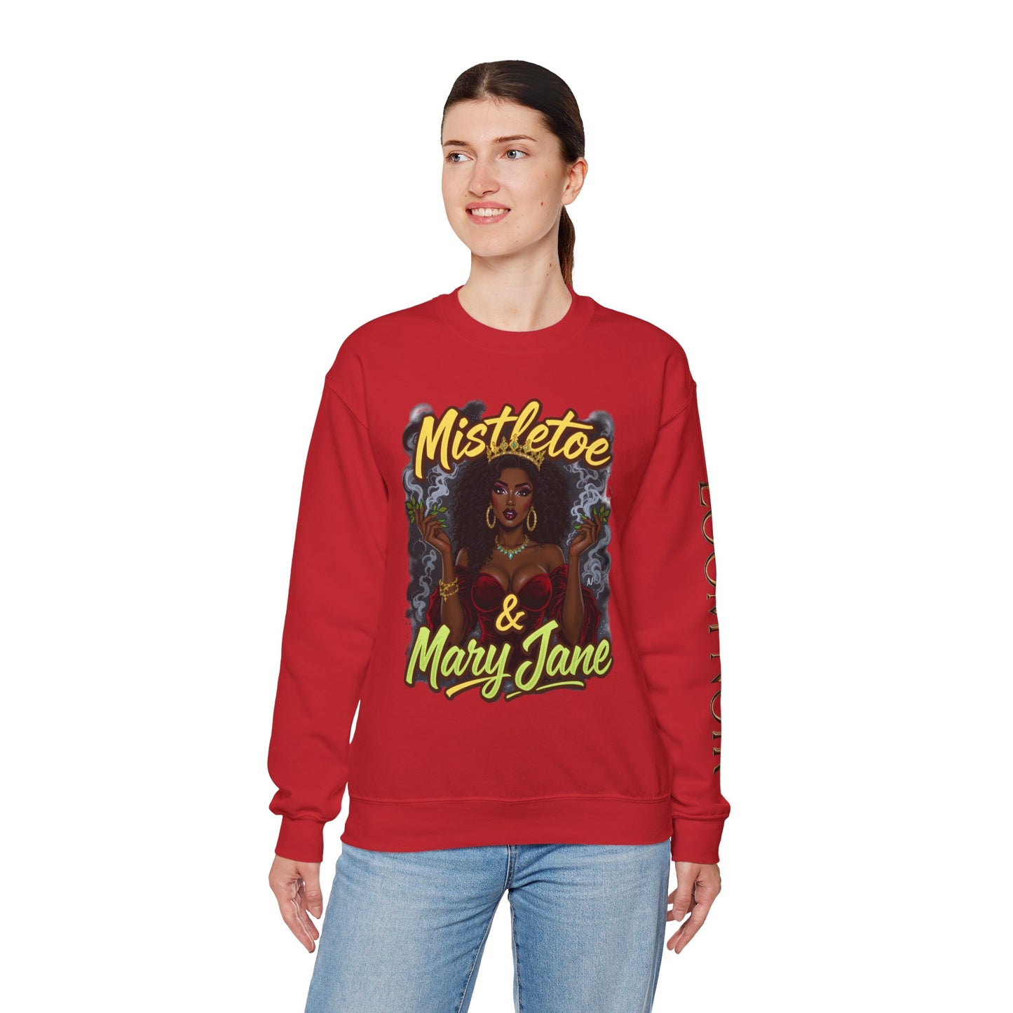 Mistletoe & Mary Jane Crewneck | Cannabis Holiday Sweatshirt