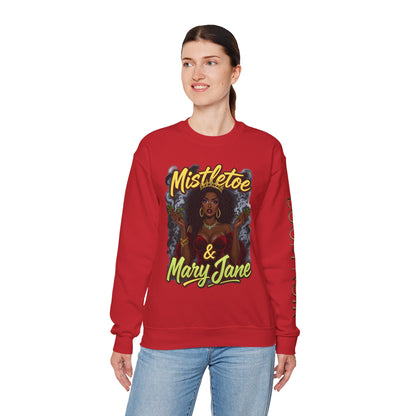 Mistletoe & Mary Jane Crewneck | Cannabis Holiday Sweatshirt