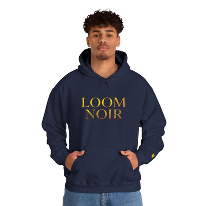 Gold Foil Text Hoodie - Loom Noir Premium Pullover | Streetwear