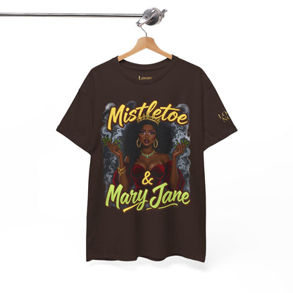Mistletoe & Mary Jane Holiday Cannabis T-Shirt | Festive Weed Tee