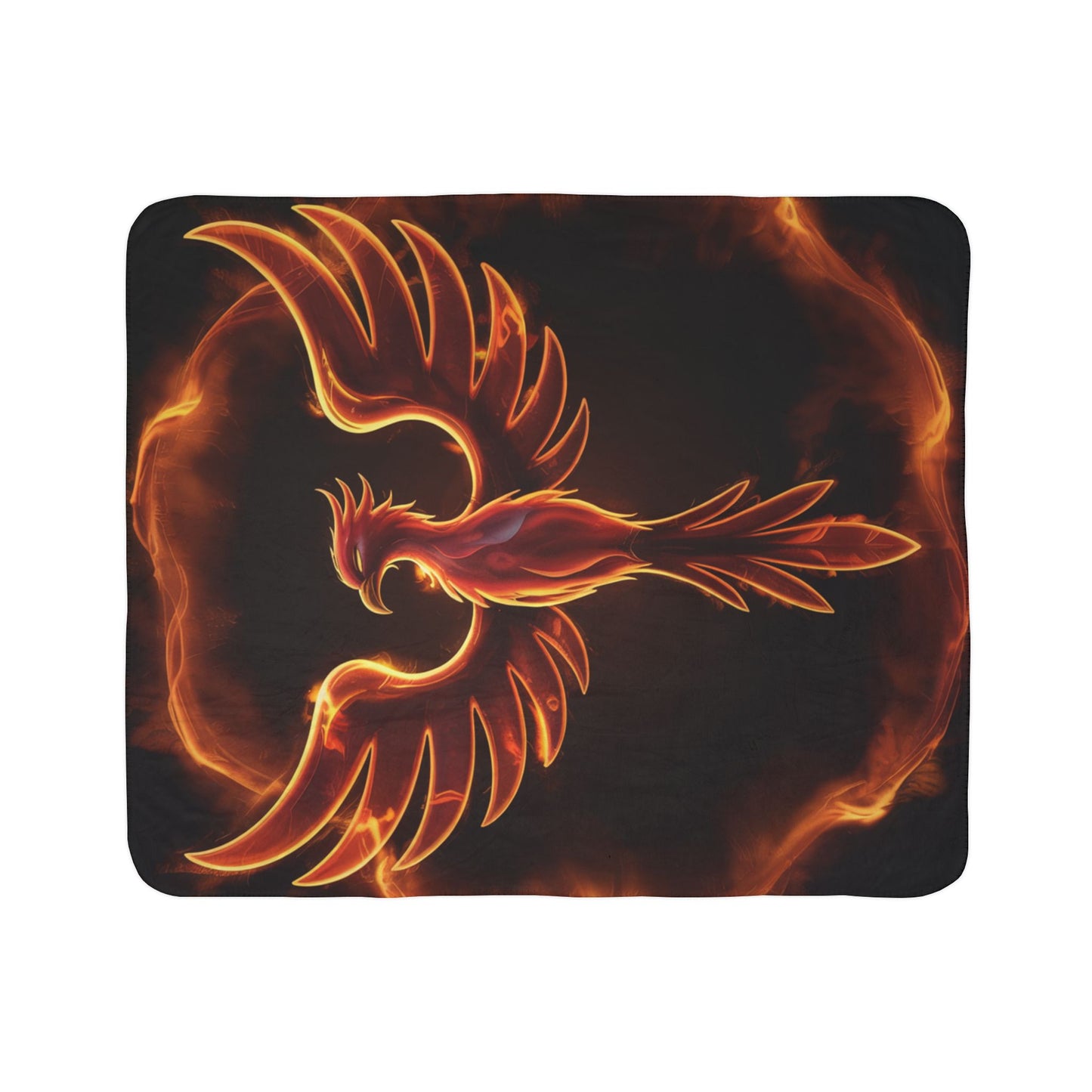 Phoenix Flame Sherpa Blanket | Fiery Mythical Bird Fleece Throw