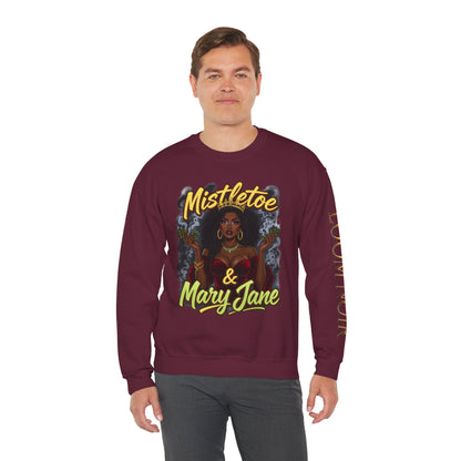 Mistletoe & Mary Jane Crewneck | Cannabis Holiday Sweatshirt