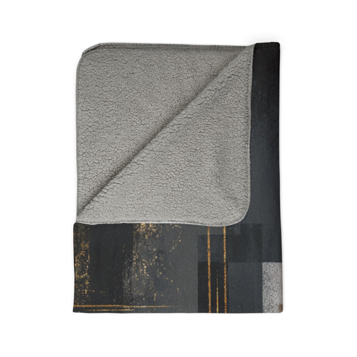 Abstract Gold & Slate Sherpa Blanket | Modern Geometric Throw