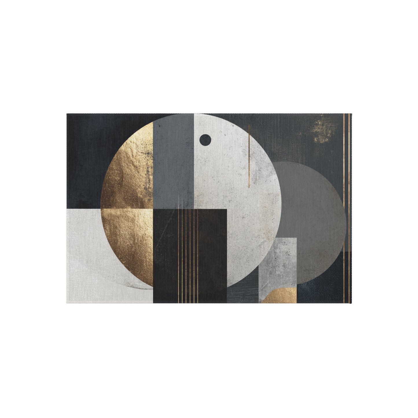 Geometric Circles Outdoor Rug — Modern Abstract Patio Mat with Gold Accents | Loom Noir
