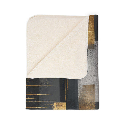 Abstract Gold & Slate Sherpa Blanket | Modern Geometric Throw