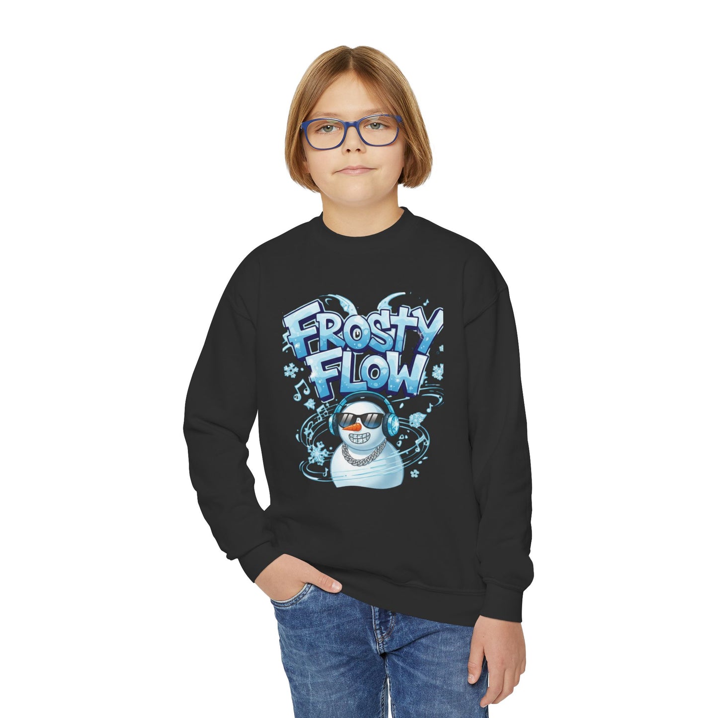 Frosty Flow Youth Sweatshirt - Kids Snowman Pullover | Loom Noir
