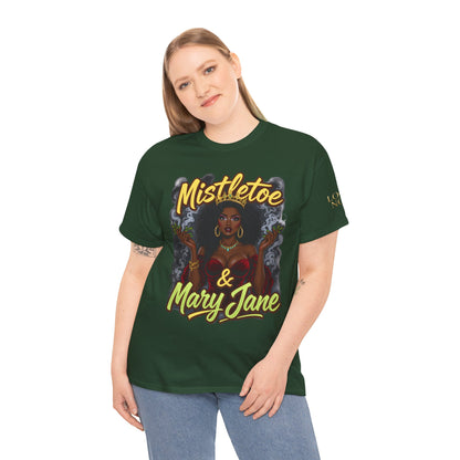 Mistletoe & Mary Jane Holiday Cannabis T-Shirt | Festive Weed Tee