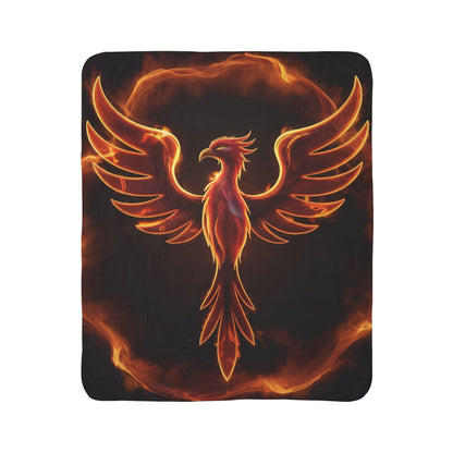 Phoenix Flame Sherpa Blanket | Fiery Mythical Bird Fleece Throw