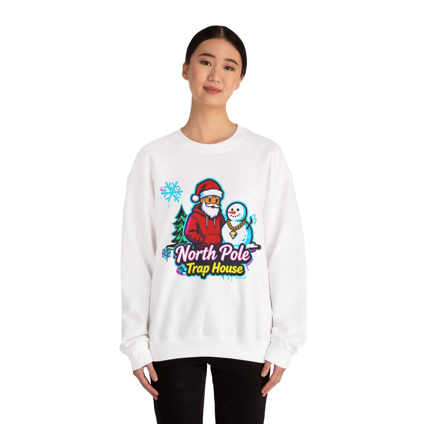 North Pole Trap House Sweatshirt - Funny Santa Christmas Crewneck | Loom Noir