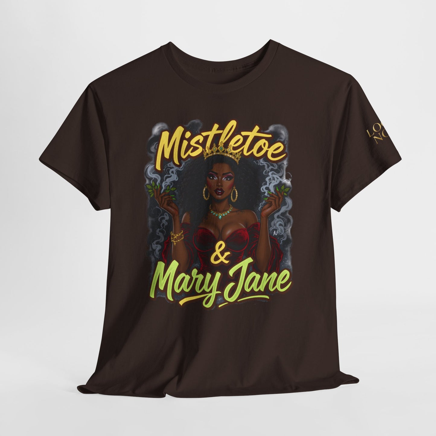 Mistletoe & Mary Jane Holiday Cannabis T-Shirt | Festive Weed Tee