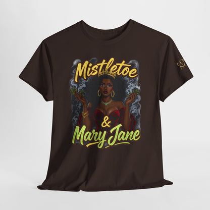 Mistletoe & Mary Jane Holiday Cannabis T-Shirt | Festive Weed Tee