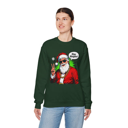Stay Sleighin' Sweatshirt - Santa Peace Sign Christmas Crewneck | Loom Noir